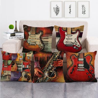 Vintage Musical Instrument Watercolor Guitar Digital Printing Short Plush Pillow Covers For Car Sofa Office Cushion Cover