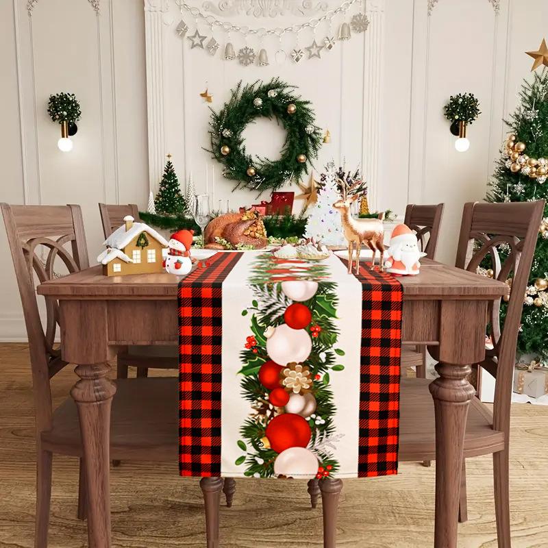 Buffalo Check Christmas Table Runner Seasonal Winter Christmas Xmas Waterproof Reusable Holiday Farmhouse Style Table Decoration