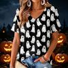 Women's V-Neck Halloween Print Lightweight Blouse for Spring and Summer Casual Wear