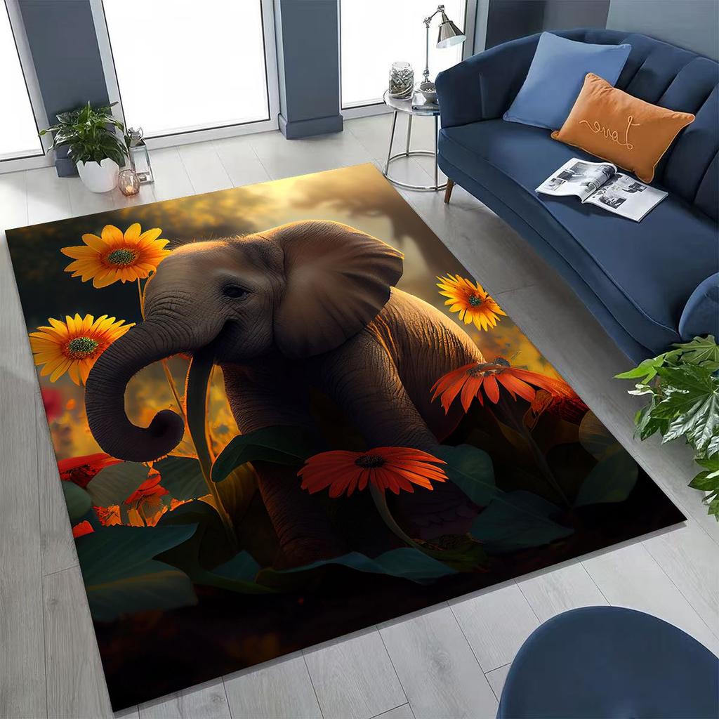 27 Stil Weisheit Elefant Cartoon Teppich für Schlafzimmer Wohnzimmer Sofa Zuhause Fußmatte Dekor,Große Kinder Spiel Anti-Rutsch Bodenmatte Geschenk