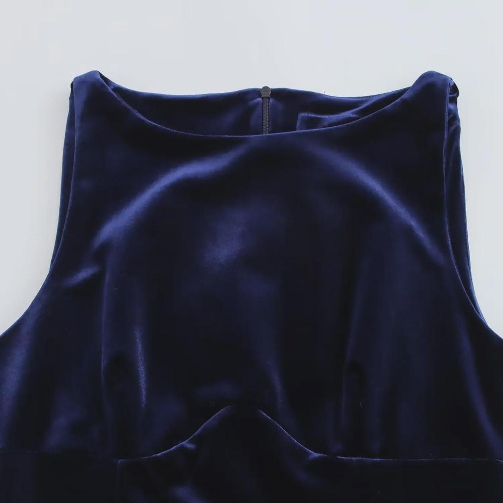 Velvet Bow-Decorated Sleeveless Slim Dress - European & American Style 9388072