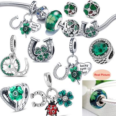 Klasický nový skutečný 925 sterlingový stříbro Čtyřlístek Lucky Dangle Charm fit Originální módní náramek s přívěskem šperky dárek