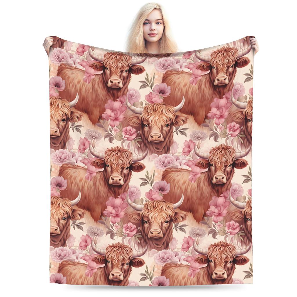 Soft Blanket Girls Boys Decorative Highland Cow Themed Throw Blanket  Flannel Bedspread For Outdoor Funny Sofa Bed Cover