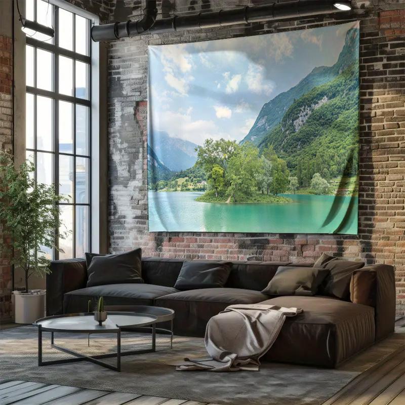 Mountain and Lake Scenery Tapestry  Natural Landscape Decorative Cloth Hanging for Bedroom Wall