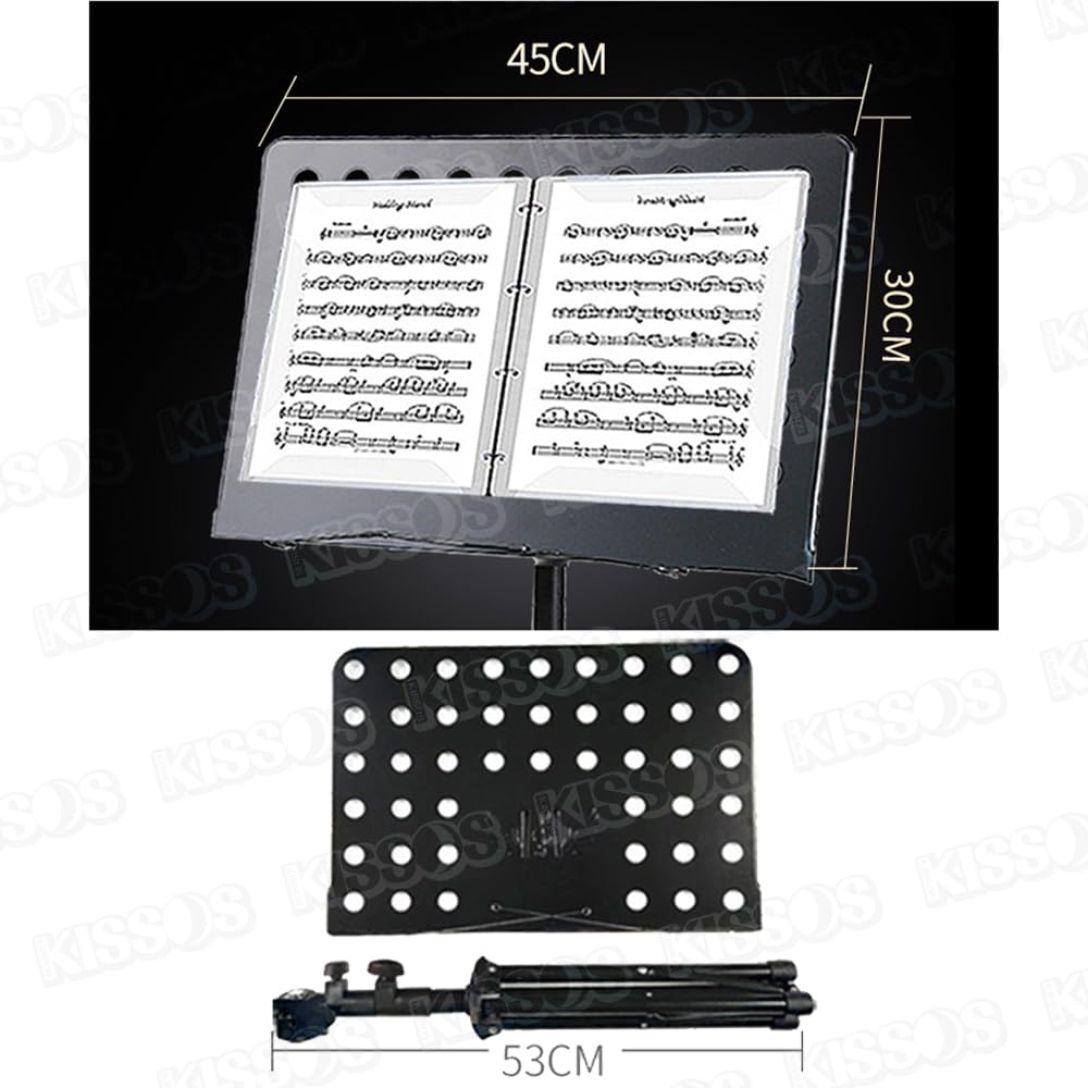 Výškově nastavitelný skládací hudební stojan, kompaktní, lehký, přenosný hudební stojan pro notebooky, tablety a další