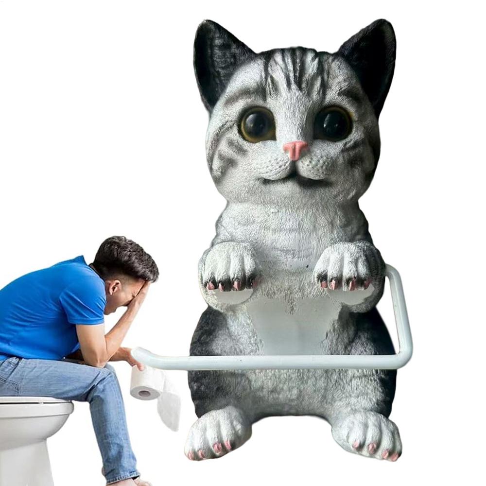 Toilet Roll Holder Wall Mount Cat Home Decor Funny Toilet Tissue Holder Roll Stand for Bathroom Kitchen Counter Office Apartment