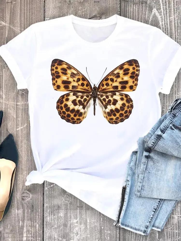 Women Tshirts Casual Sleeve Regular FeUnisex Graphic Tops Clothes Summer Clothing Leopard Heart Sweet Fashion Aesthetic Clothes