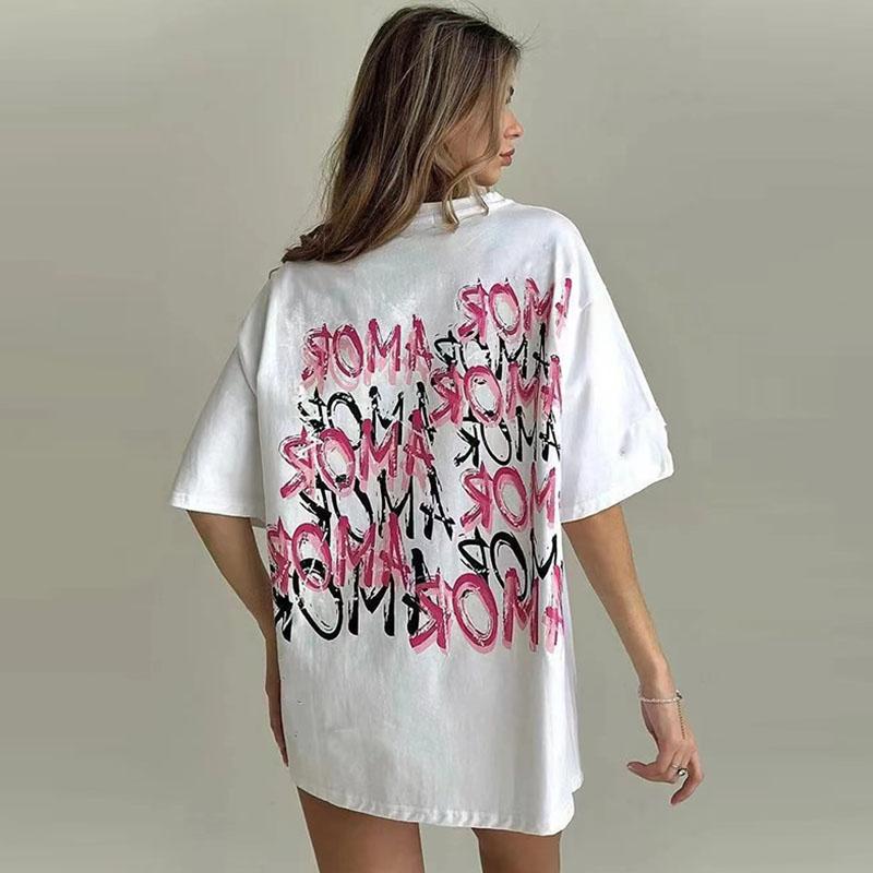 

Футболка свободного покроя с принтом в виде букв, женская летняя модная свободная футболка с коротким рукавом и круглым вырезом, повседневные женские топы S белый
