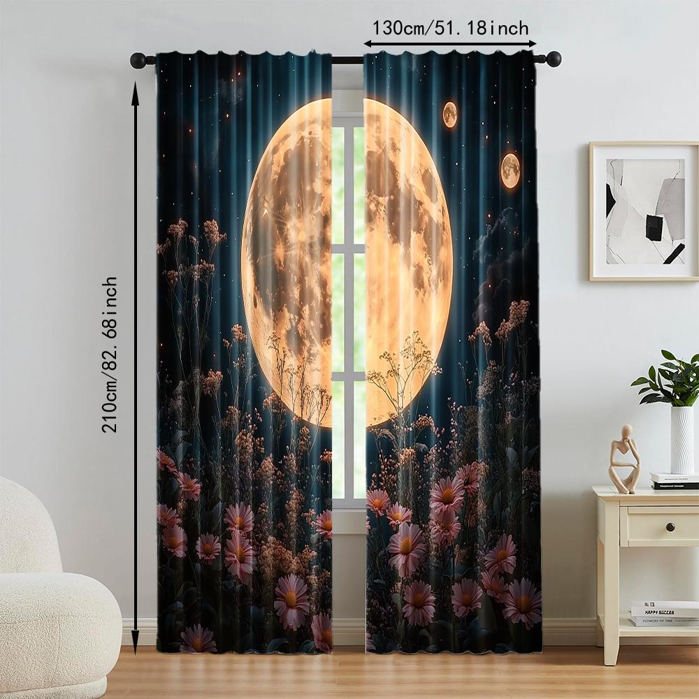 2 pcs, versatile polyester transparent curtains for home decoration moon for use in bedrooms and living rooms