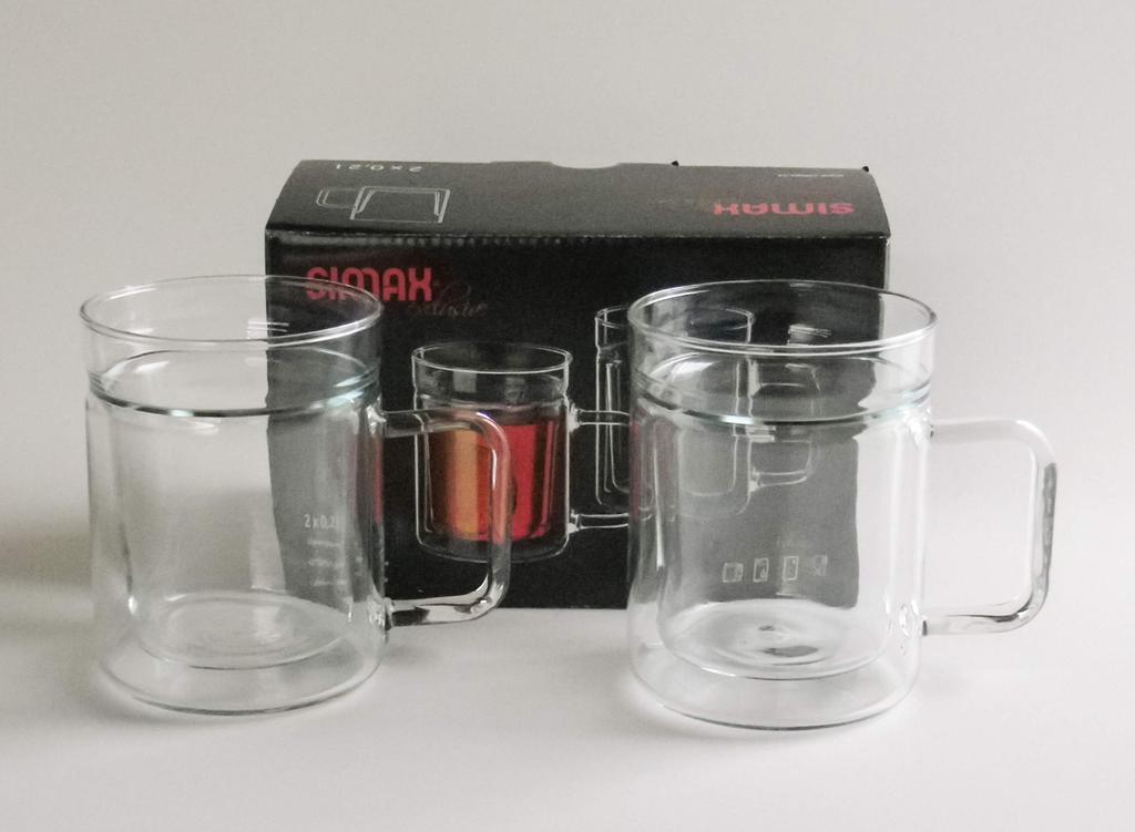 Czech made glass SIMAX double wall mug set of 2 heat-resistant