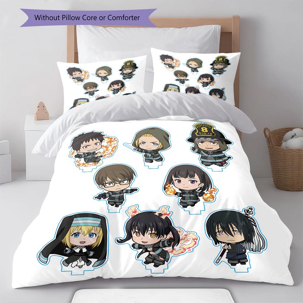 Fire Force Pattern Bedding,Quilt Set Quilt Cover Pillowcase Home Birthday Gift (1 * duvet cover + 2 * pillowcase, without core)