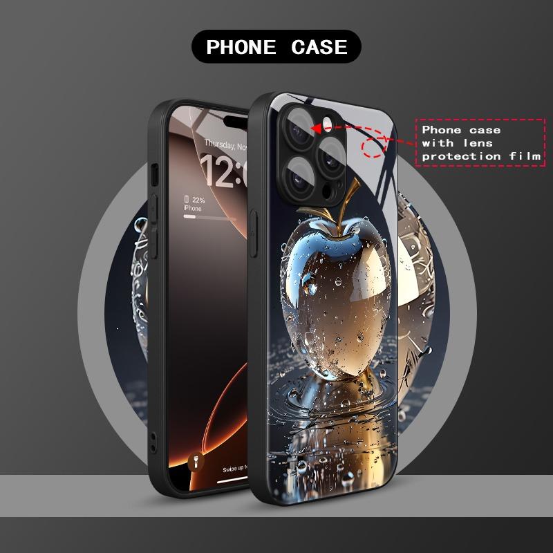 Luxury Waterdrop Crystal For Apple Pattern Tempered Glass Material Phone Case For Samsung Galaxy S25 S24 S23 Ultra Plus FE Cover