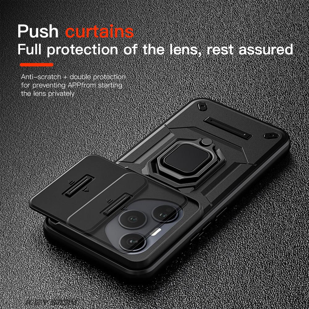 KEYSION Shockproof Armor Case for HONOR 400 Pro 5G Slide Camera Lens Protection Ring Stand Phone Cover for Huawei Honor 400 5G