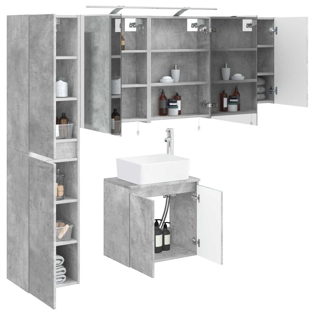 Bathroom Cabinet Set 5 Pcs Concrete Grey 50 X 14.5 X 70 Cm