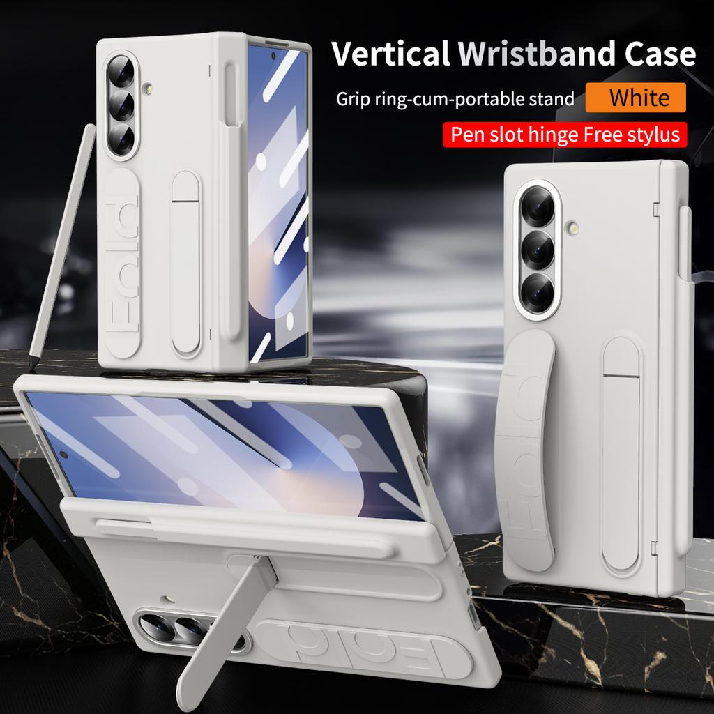 Luxur Wristband Holder Hinge Pen Slot Phone Case for Samsung Galaxy Z Fold 7 6 5 4 3 with Screen Protect Film Shockproof Cover