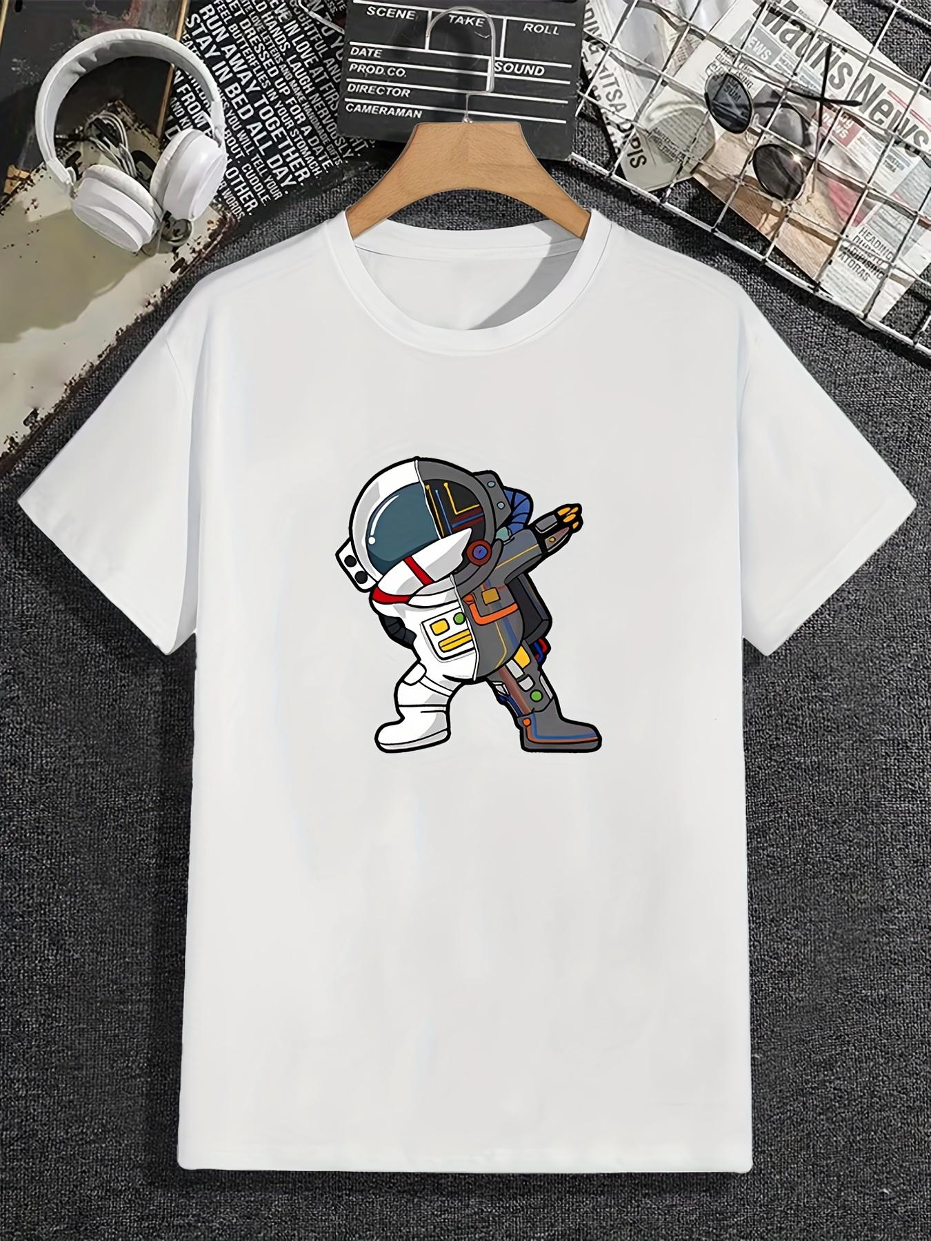 

Мужская футболка с круглым вырезом и коротким рукавом с мультяшным принтом астронавта, повседневная модная графическая футболка, домашняя одежда, пижамный топ на лето XXXXXL белый