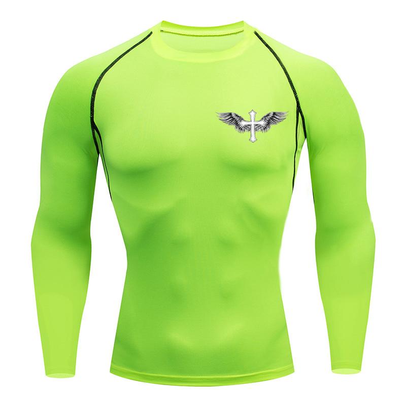 Cross Wings Print Compression Shirt for Men Christian Athletic Tshirt Sporty Tees Tops Gym Workout Running Baselayers Undershirt
