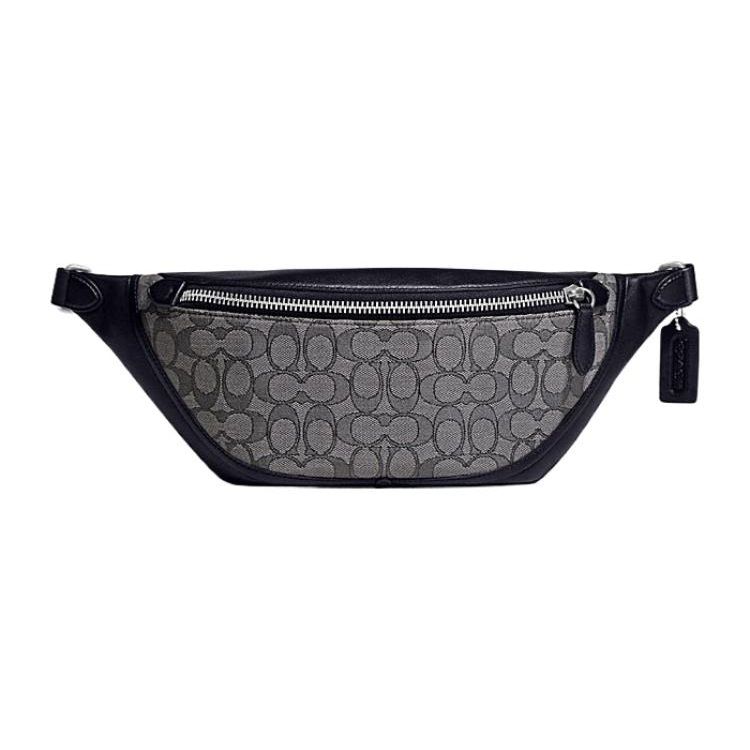 

Coach League 41 Classic Monogram Logo Zipper Adjustable Shoulder Strap Leather And Fabric Chest Bag Men Shoulder Bag Black Gray CC073-DWP Basic Set (Bag+Dust Bag)