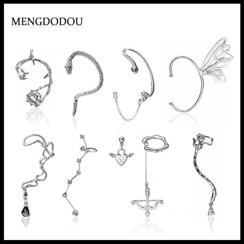 Personalized Integrated Earbone Clip Earrings, Asymmetrical Full-Drilled Butterfly Serpentine Earrings