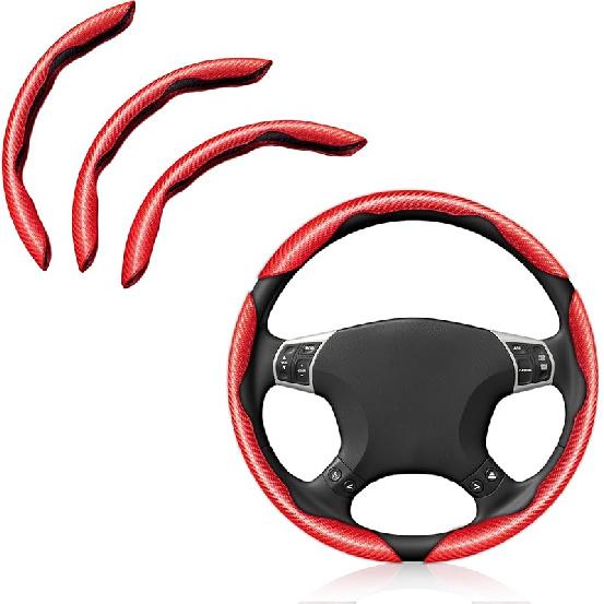Pincuttee Carbon Fiber Steering Wheel Cover - 3PC Universal Non Slip Steering Wheel Protector, Matte Black