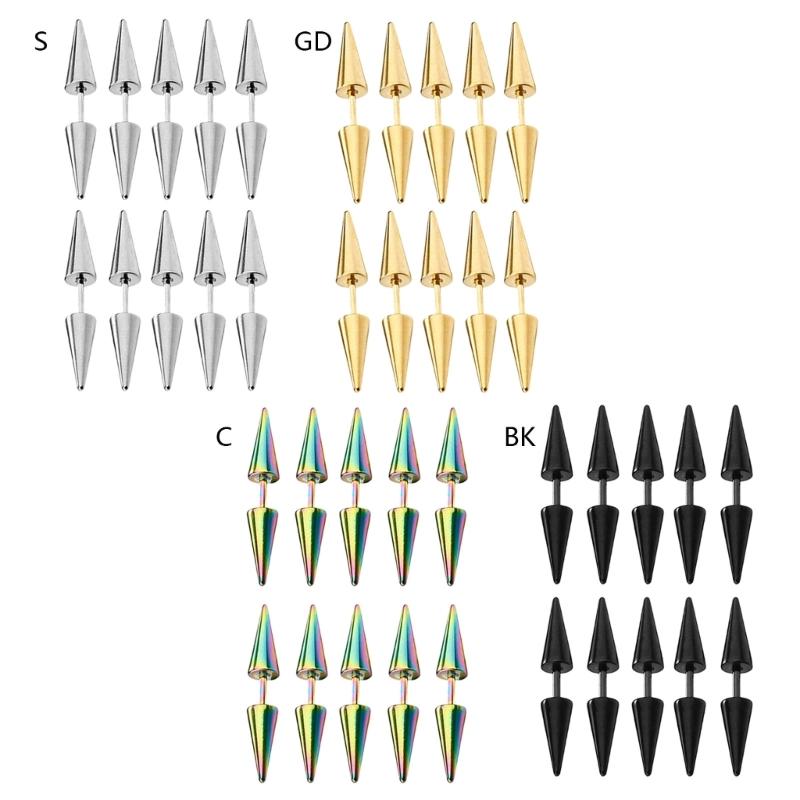 10 Pcs Stainless Steel Spike Ear Studs Punk Style Stud Earrings Minimalist Ear Stud Gothic Jewelry Cartilage Earring