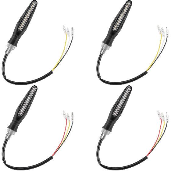 Ktecks 4PCS Motorcycle Indicators - Flowing Turn Signal Lights, Daytime Running And Brake Lights - 12V LED Amber White Red For Motorbike