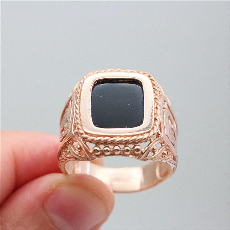 Russia 585 Purple Gold Couple Ring Fashion Rose Gold Plated Black Stone Ring For Boyfriend Gift
