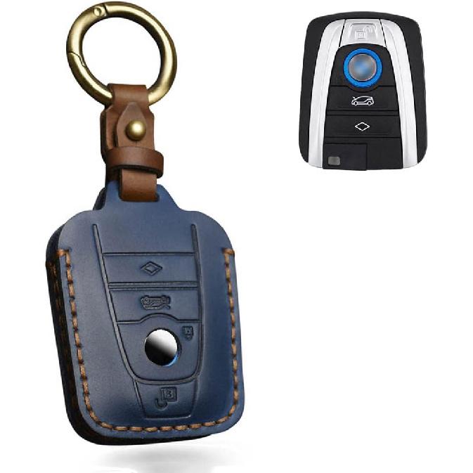 

SANRILY for BMW I3 I8 Key Fob Cover 2014-2019 Keyless Entry Keychain Holder Full Protection Retro Leather Key Case Shell Blue