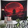 Samurai Silhouette Under Red Moon Pattern Wall Hanging Tapestry Decorative Tapestry Home Decor for Bedroom and Living Room