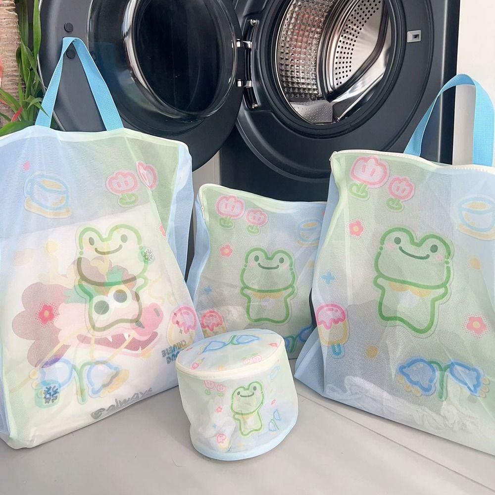 4Pcs Cute Mesh Laundry Bags Set Auto-lock Zipper Travel Clothes Organizer  Stocking