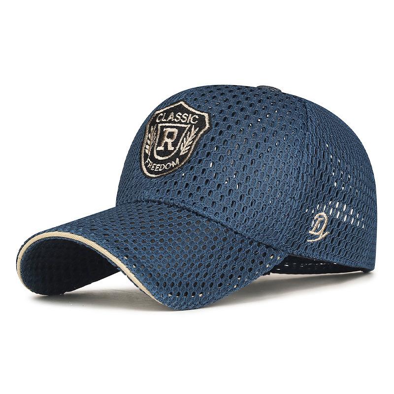 Large grid mesh breathable baseball cap embroidered letter shield logo sandwich sandwich outdoor sunscreen sun hat Adjustable