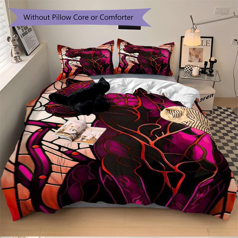 3pcs Panther Stained Glass Duvet Cover Set, Soft Comfortable Duvet Cover,Guest Room (1*Duvet Cover + 2*Pillowcase, Without Core) yy251104154