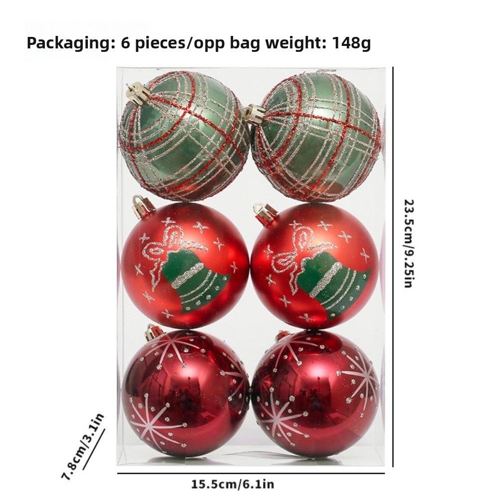 6pcs New Plastics Christmas Ball Pendant Paintings 8cm Xmas Tree Ornament Xmas Tree Charm Party Decoration