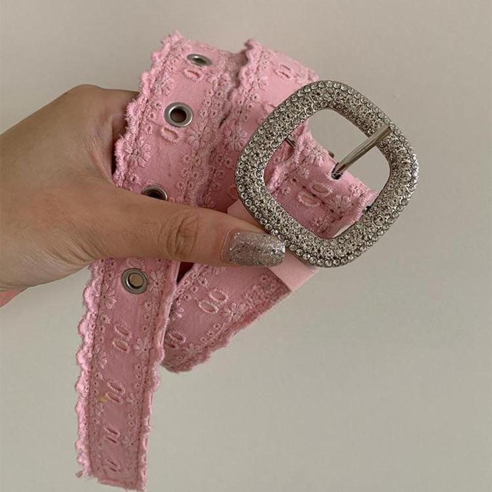 Y2K Rhinestone Belt PU Leather Women Waistband Casual Lace Belt  Jeans Accessories розовый