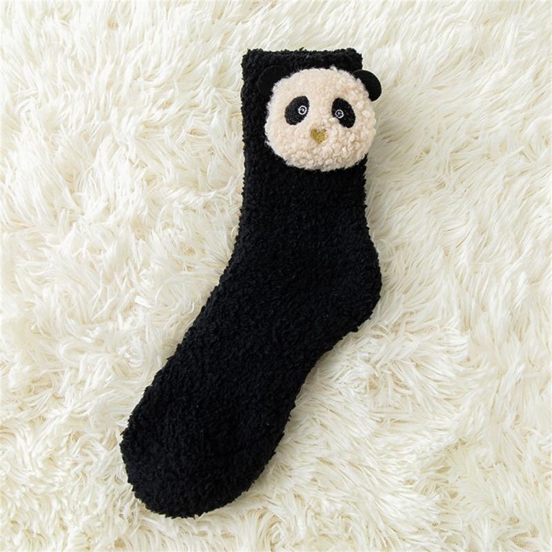 Japanese Women Girl Cute Coral Fleece Slipper Socks 3D Stuffed Animal Doll Thick Warm Thermal Fuzzy Floor Sleeping Socks