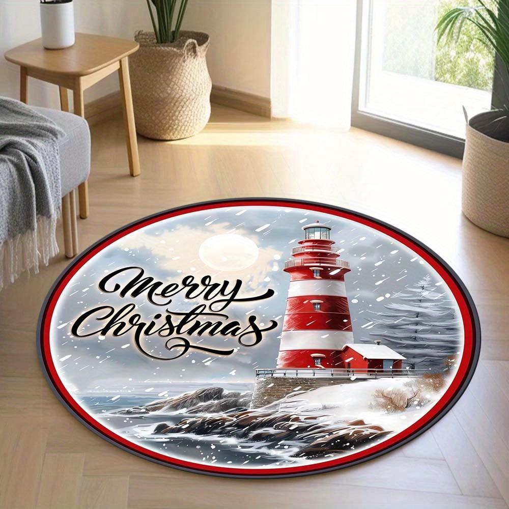 1 Piece Christmas Round Rug Suitable For Living Room Bedroom And Kitchen Home Decoration Room Decoration Gift For Friends And Family