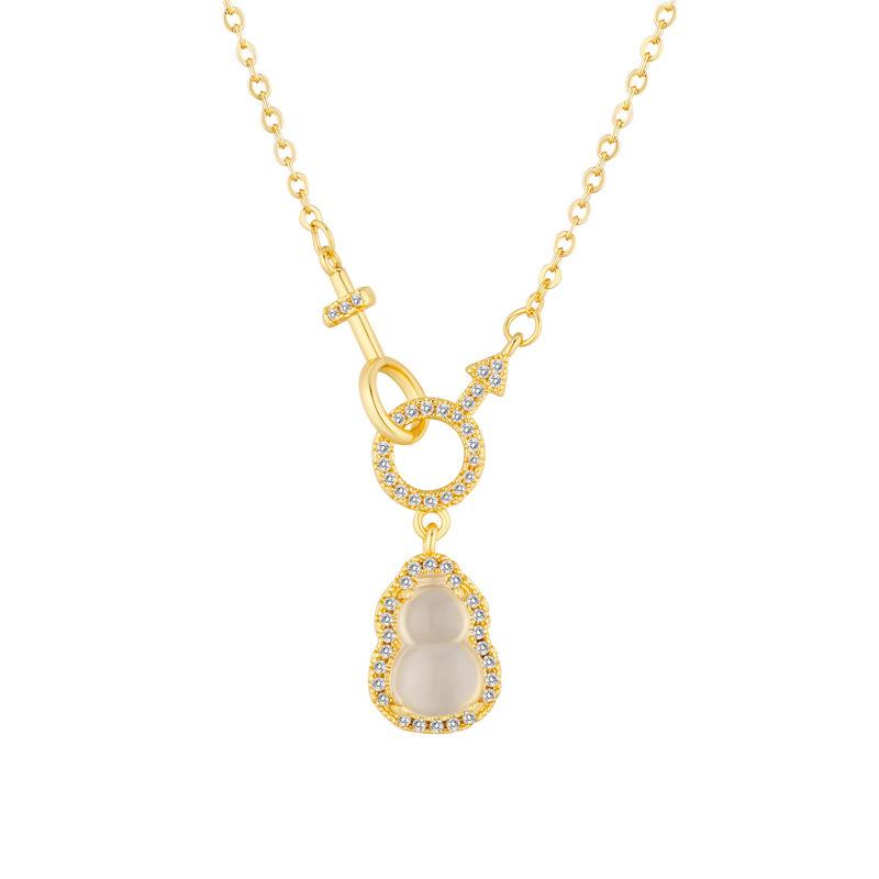 Vintage Gourd Pendant Necklace Interlocking Zircon Imitation Chalcedony Choker Light Luxury Minimalist Advanced Women Jewelry