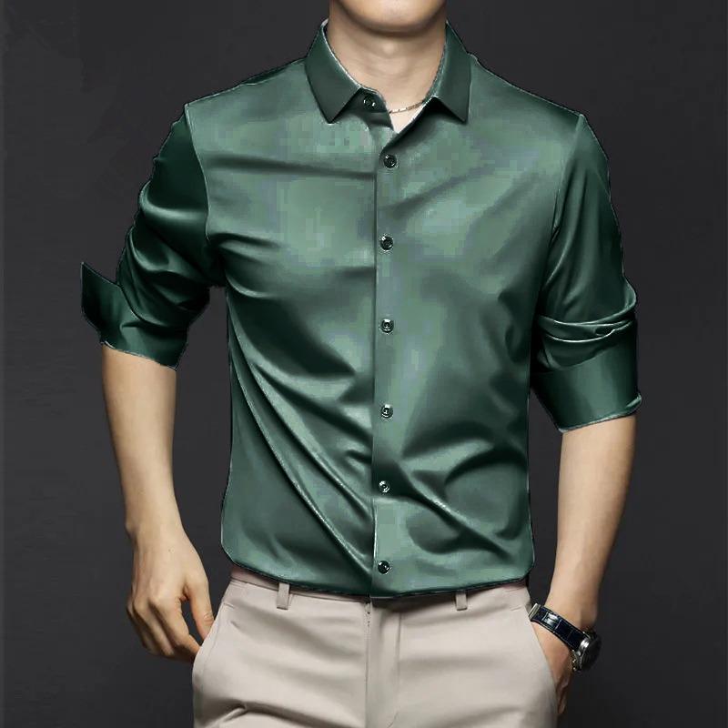 New Stretch Anti-Wrinkle Men's Shirts Long Sleeve Dress Shirts for Men Slim Fit Social Business Blouse Shirt