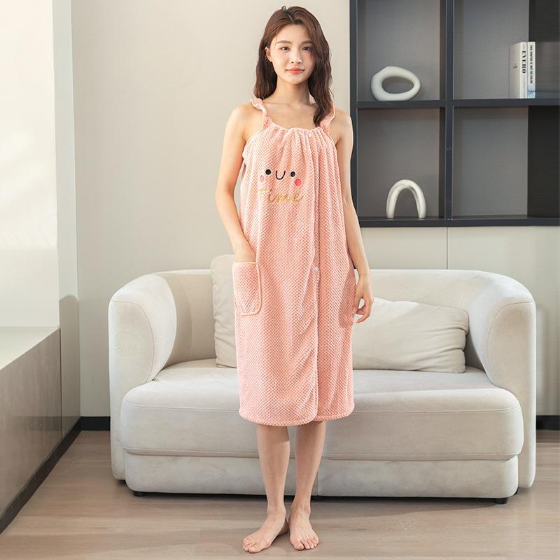 

Платье для душа в клетку из кораллового бархата с рисунком ананаса для взрослых студентов, подходит для домашнего использования. Банные полотенца для женщин, мягкие и впитывающие, плотный халат 90*130cm розовый