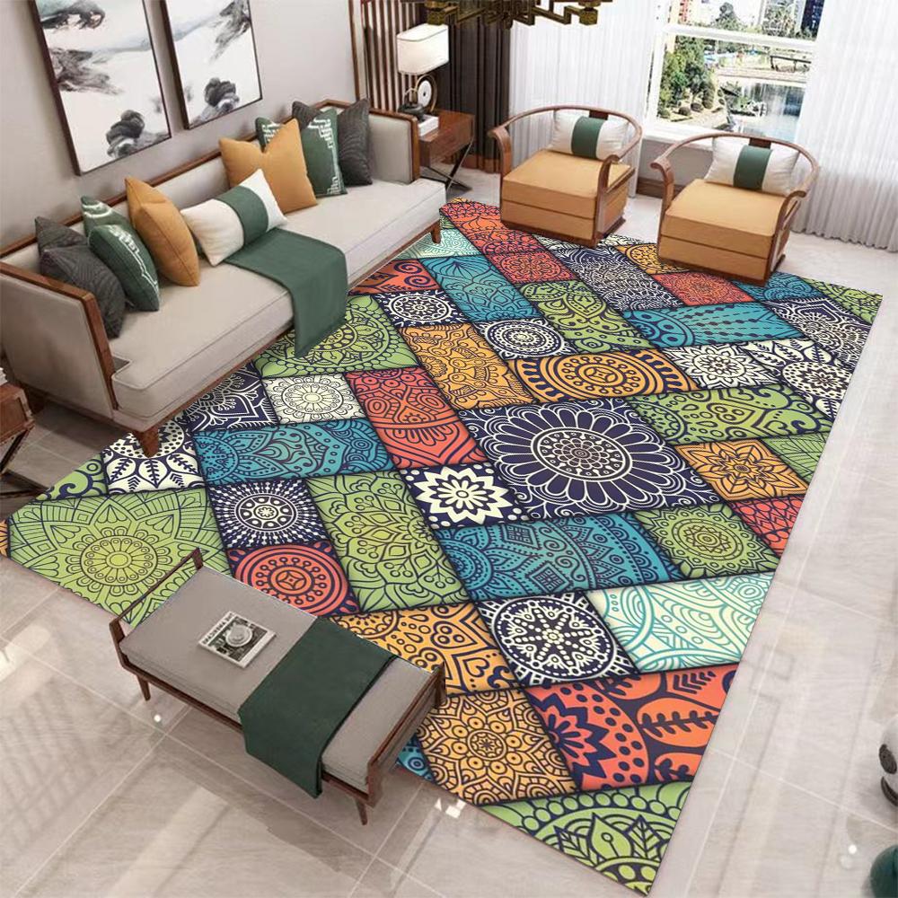 Retro Boho Persia Style Carpet Living Room Bedroom Balcony Sofa Table Chair Door Rug Non-slip Machine Washable Home Mat Decor