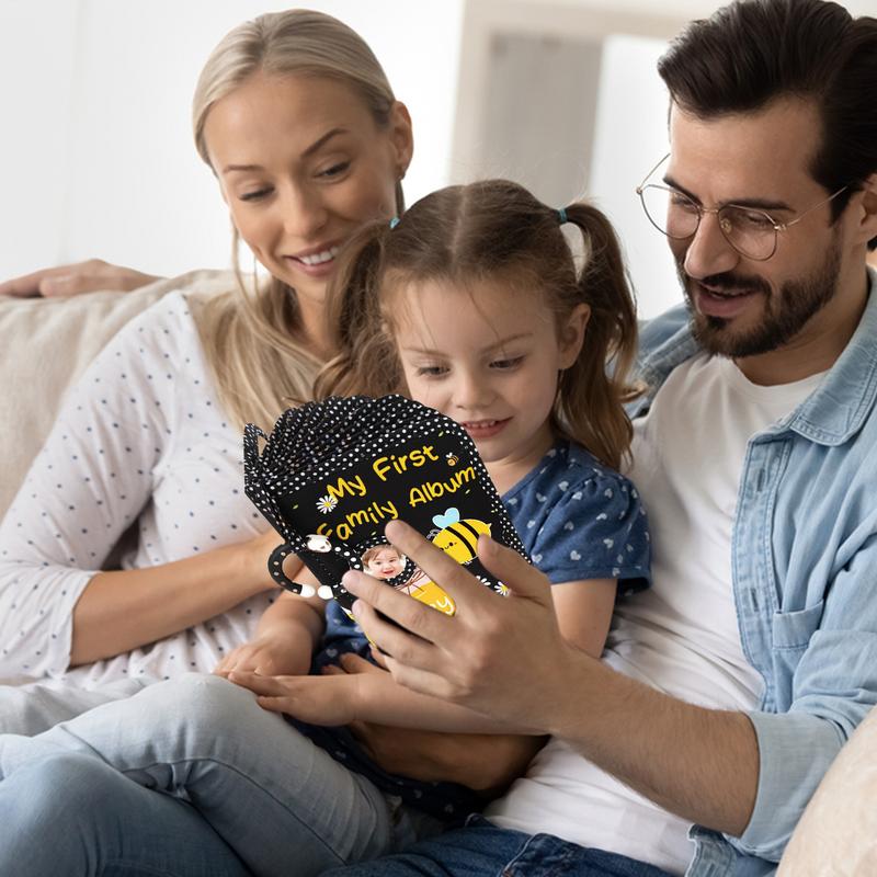 Weiches Fotoalbum Babyfotoalbum Erstes Album Bienenmusterbuch mit sicherem Spiegel Weiches Stoff-Scrapbook Mama Must-Haves für werdende