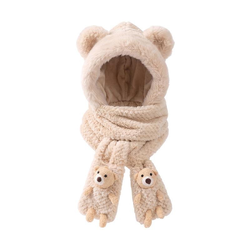 Winter warm plush hat new scarf gloves integrated cute bear three-piece set female cycling ear protectors