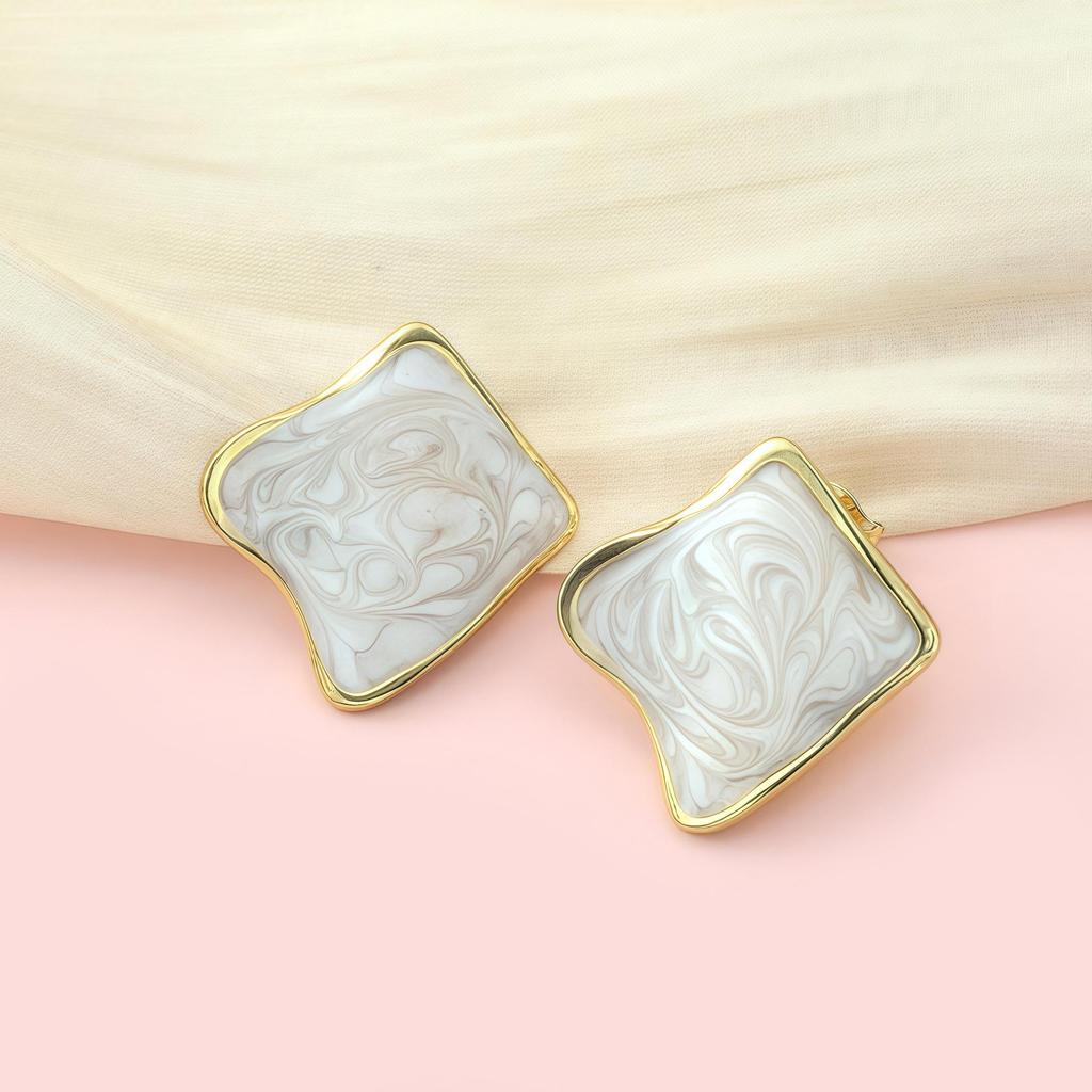 Cross Drip Oil Square Irregular Stud Earrings – Light Luxury, Unique Design, Fashionable Versatile Accessories