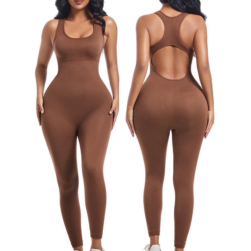 

Women s Quick-Dry Long Sleeve Yoga and Fitness Jumpsuit with Waist Cincher and Hip Lift. Small коричневий