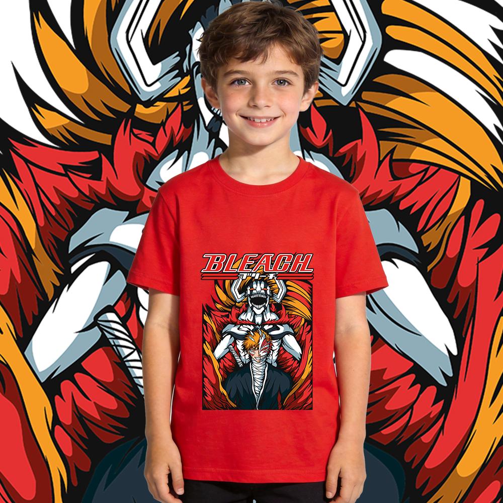 Boys Girls Bleach Ichigo Anime Print Cotton T Shirt Kids Casual Tee Summer Short Sleeve Top 100