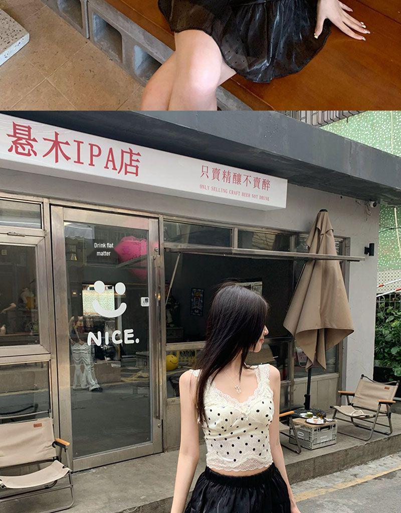 Chic Polka Dot Lace Camisole: French-Style Summer Top for Women