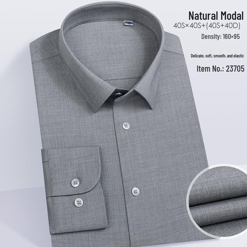 Modal Men's Stretch Non-Iron Long Sleeve Shirt - Spring/Autumn Formal Style