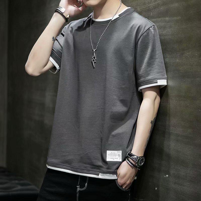 2024 Korean Style Trend: Men's Versatile Loose Fit Short Sleeve T-Shirt - Summer Casual Fake Two-Piece.