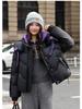 Women’s Short Color Contrast Hooded Windproof Thicken Warm Winter Jacket With Raglan Sleeves
