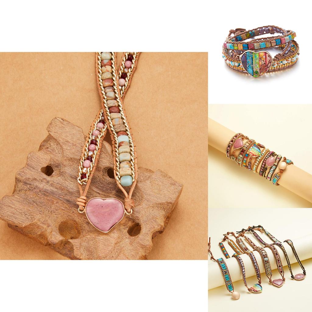 Three Layer Winding Leather Beaded Bracelet With Agate Stones For Women Gift